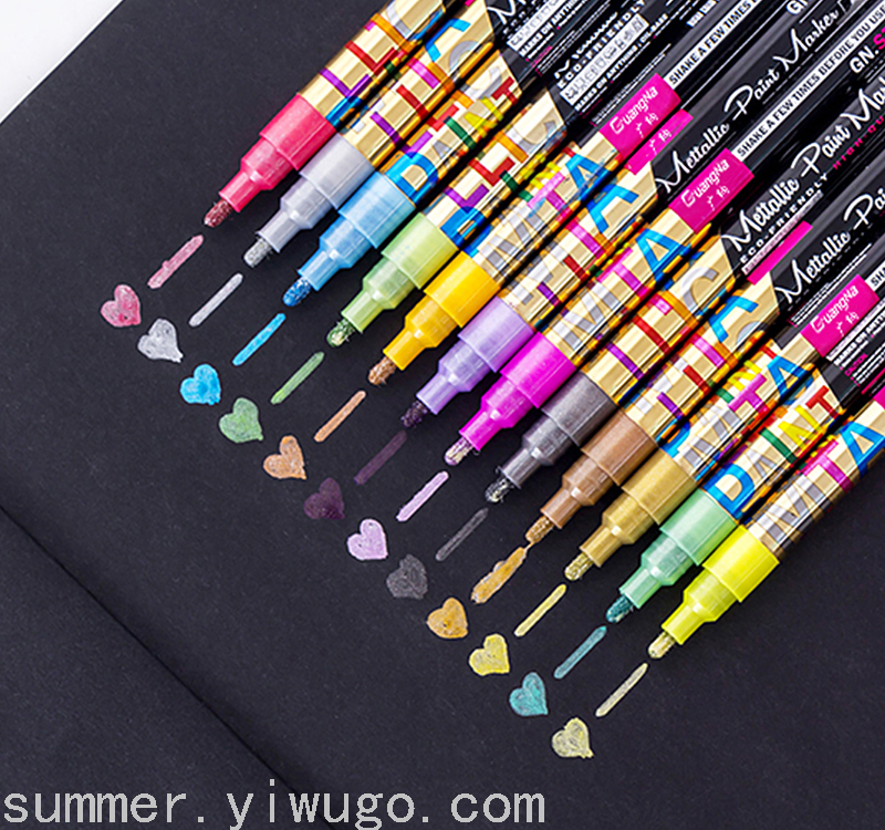 Guangna S730 Flash Metal Marker Pen DIY Album Graffiti Black Paperboard Mark Highlight Water-Based Painting Pen