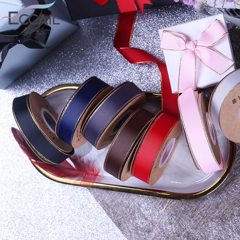 Golden Edge Thread Polyester Belt DIY Bow Hair Accessories Bouquet Cake Gift Box Packing Ribbon Clothing Accessories Ribbon