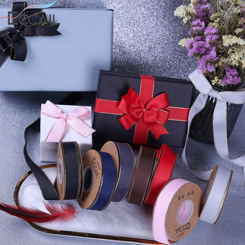 Golden Edge Thread Polyester Belt DIY Bow Hair Accessories Bouquet Cake Gift Box Packing Ribbon Clothing Accessories Ribbon