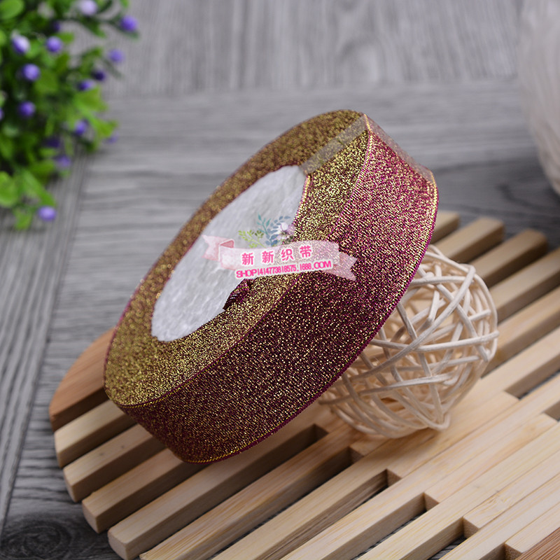 Factory Wholesale 2.5cm Gold Leaf Ribbon Packaging Tape Gift Ribbon Baking Gift Box Packaging Packing Ribbon Customization
