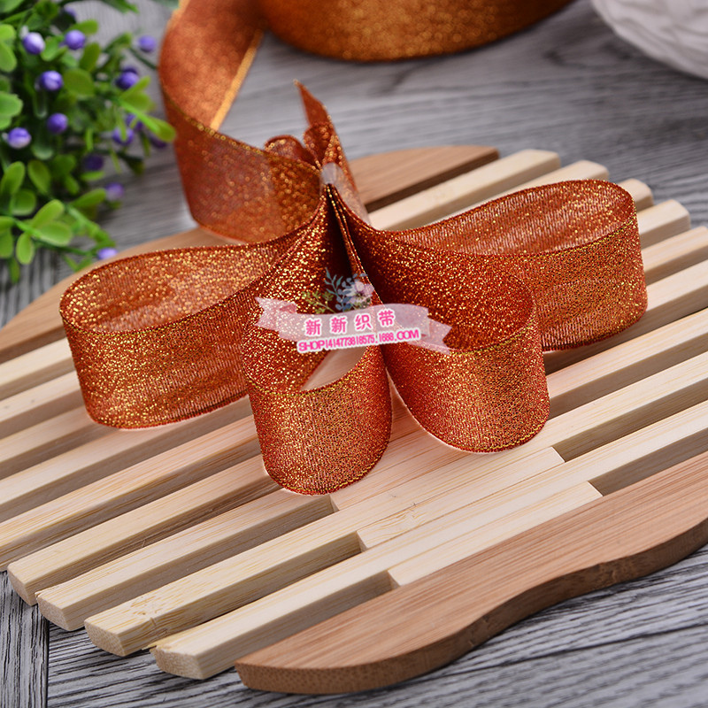 Factory Wholesale 2.5cm Gold Leaf Ribbon Packaging Tape Gift Ribbon Baking Gift Box Packaging Packing Ribbon Customization