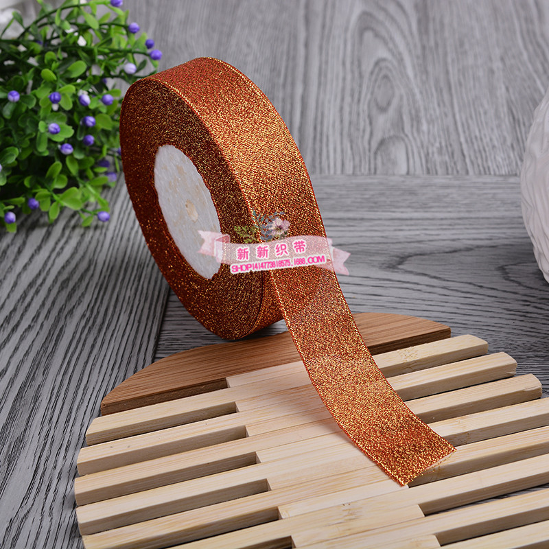 Factory Wholesale 2.5cm Gold Leaf Ribbon Packaging Tape Gift Ribbon Baking Gift Box Packaging Packing Ribbon Customization