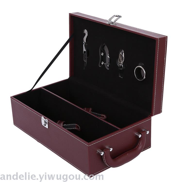Customized Double Wine Leather Box Wine Double Bottles in Gift Box with Four-Piece Bottle Opener Wine Set Accessories