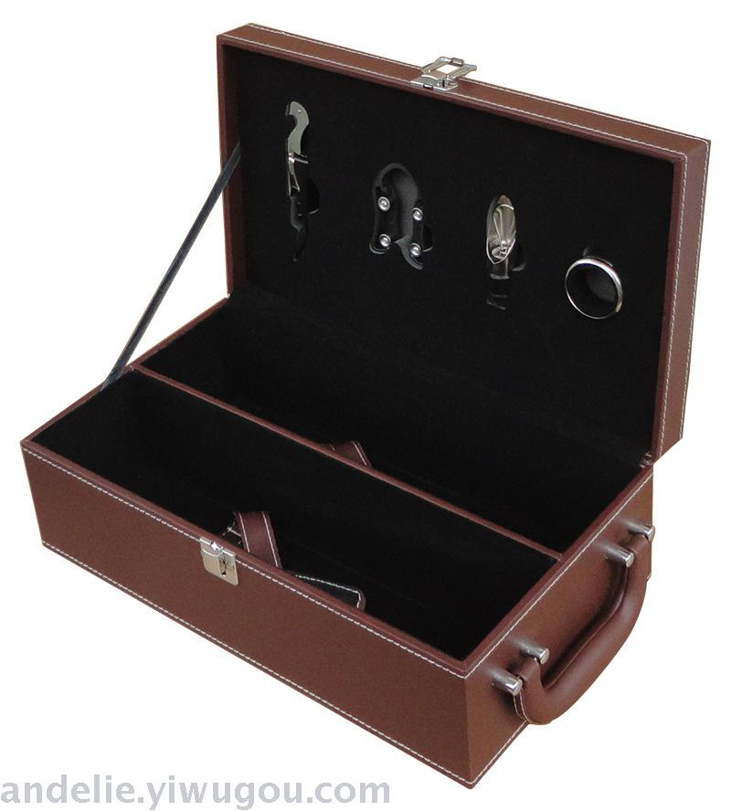 Customized Double Wine Leather Box Wine Double Bottles in Gift Box with Four-Piece Bottle Opener Wine Set Accessories
