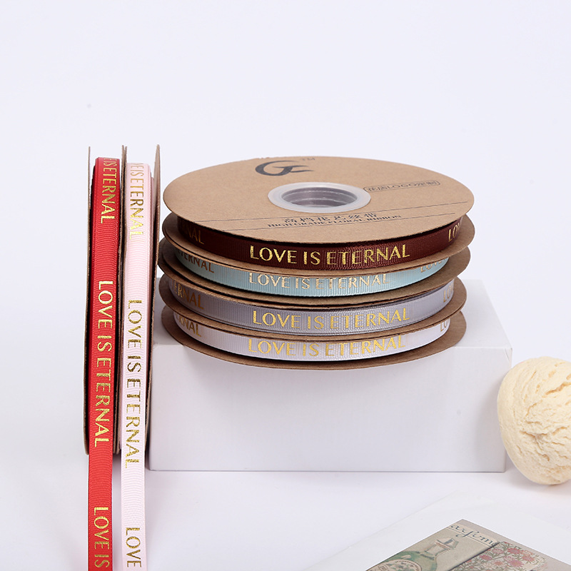 Spot 1cm Thread Bronzing Floral Flower Shop Bouquet Flowers Packing Ribbon Gift Packaging Clothing Headdress Ribbon