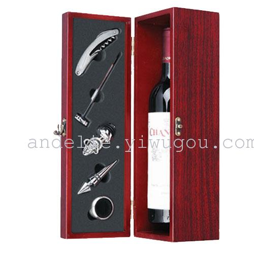 Wine set with wooden box packaging, bottle wood box, original form of foreign trade, a bottle opener. Cutting knife, wine ring pourer Wine set with wooden box packaging, bottle wood box, original form of foreign trade, a bottle opener. Cutting knife, wine ring pourer