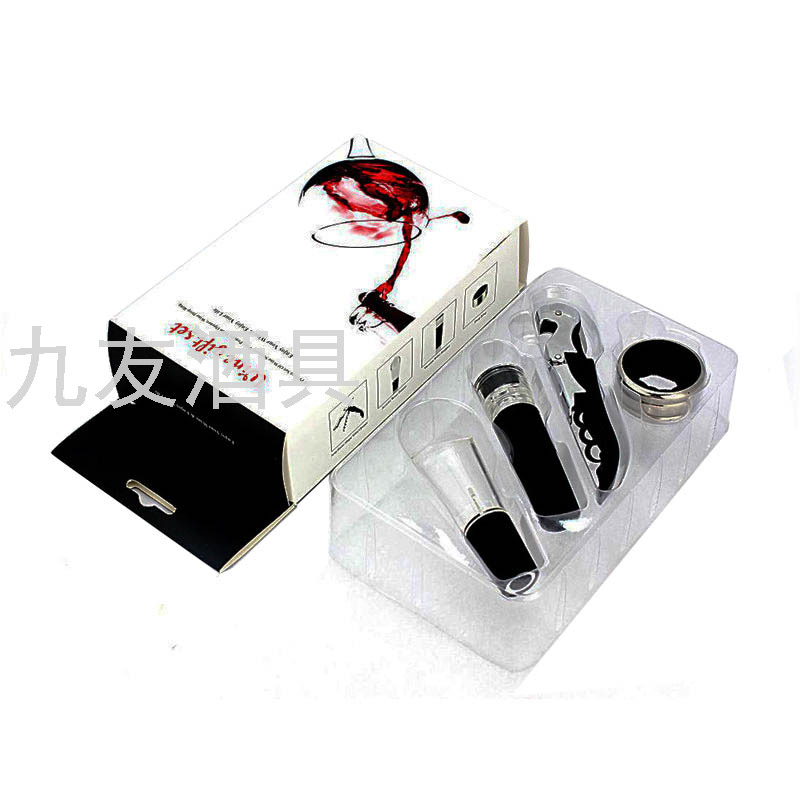 Paper Box Blister 4-Piece Wine Set Gift Set Bottle Opener Air Tight Stopper Wine Container Wine Ring Paper Box Blister 4-Piece Wine Set Gift Set Bottle Opener Air Tight Stopper Wine Container Wine Ring