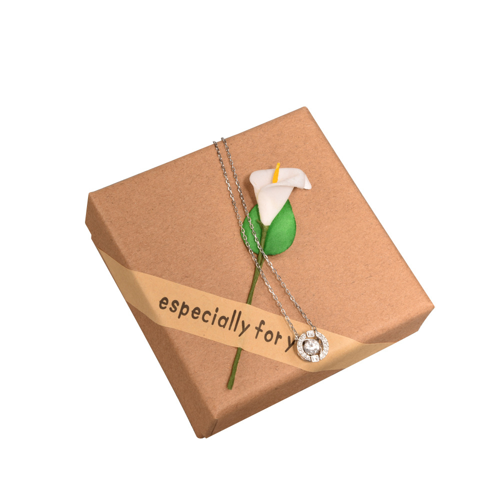 Factory Hot Retro Kraft Paper Jewelry Box Creative Applique Floor Cover Jewelry Box Packaging Box Customized Wholesale
