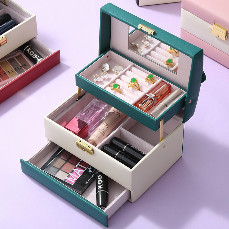 Jewelry Box Large Capacity Storage Box Multi-Layer Stud Earrings with Lock Necklace Storage Box Retro Chinese Style Jewelry Box