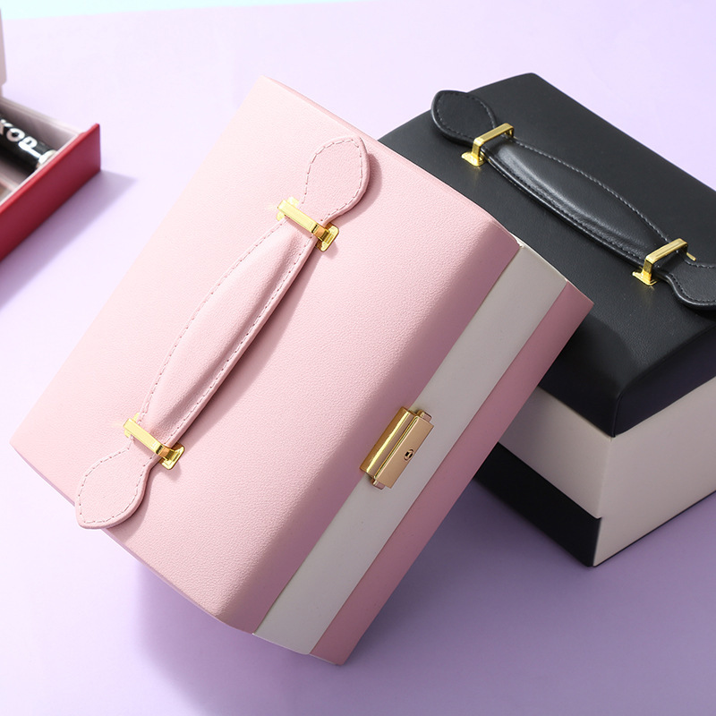 Jewelry Box Large Capacity Storage Box Multi-Layer Stud Earrings with Lock Necklace Storage Box Retro Chinese Style Jewelry Box