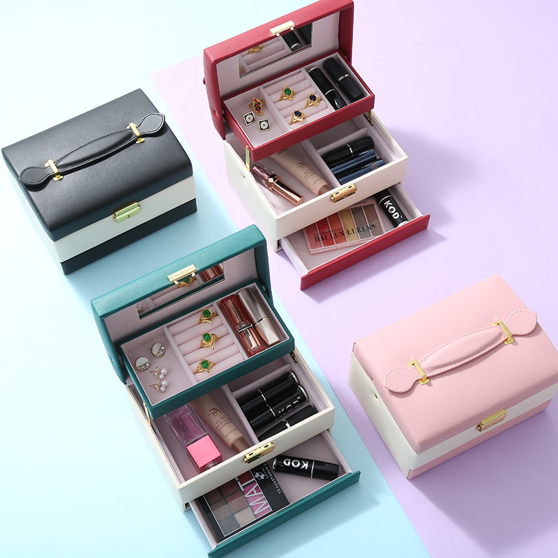 Jewelry Box Large Capacity Storage Box Multi-Layer Stud Earrings with Lock Necklace Storage Box Retro Chinese Style Jewelry Box