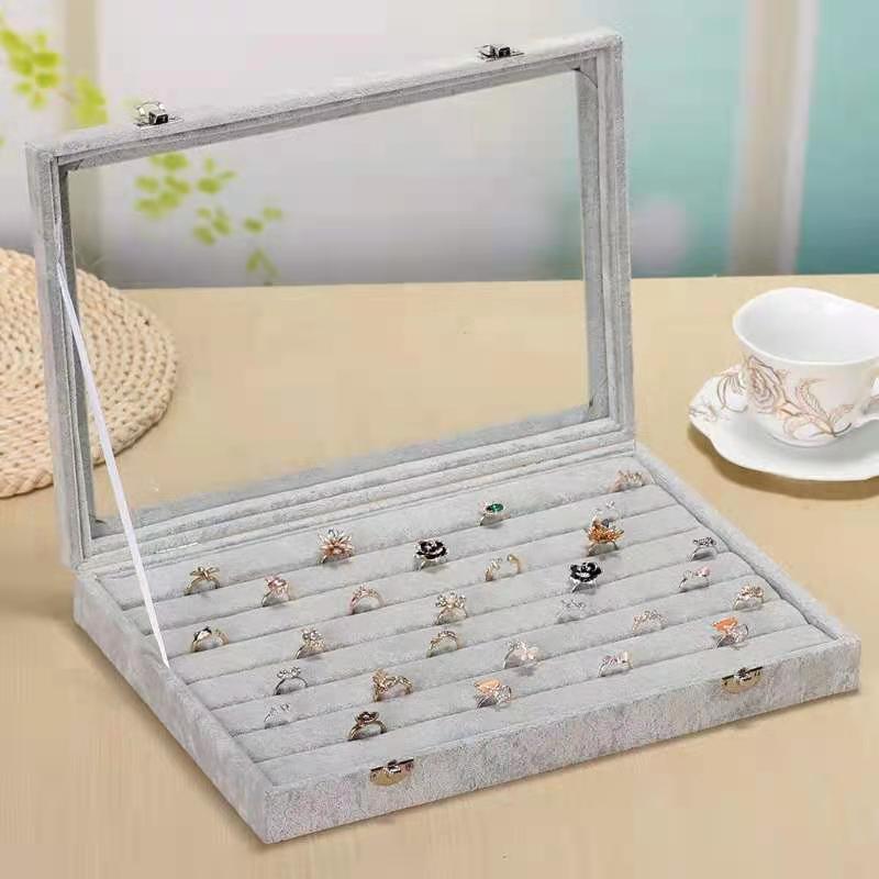 New Large Capacity Transparent and Dustproof Ice Crytal Velvet Jewelry Box Rings Ear Studs Earrings Jewelry Storage Box in Stock Wholesale