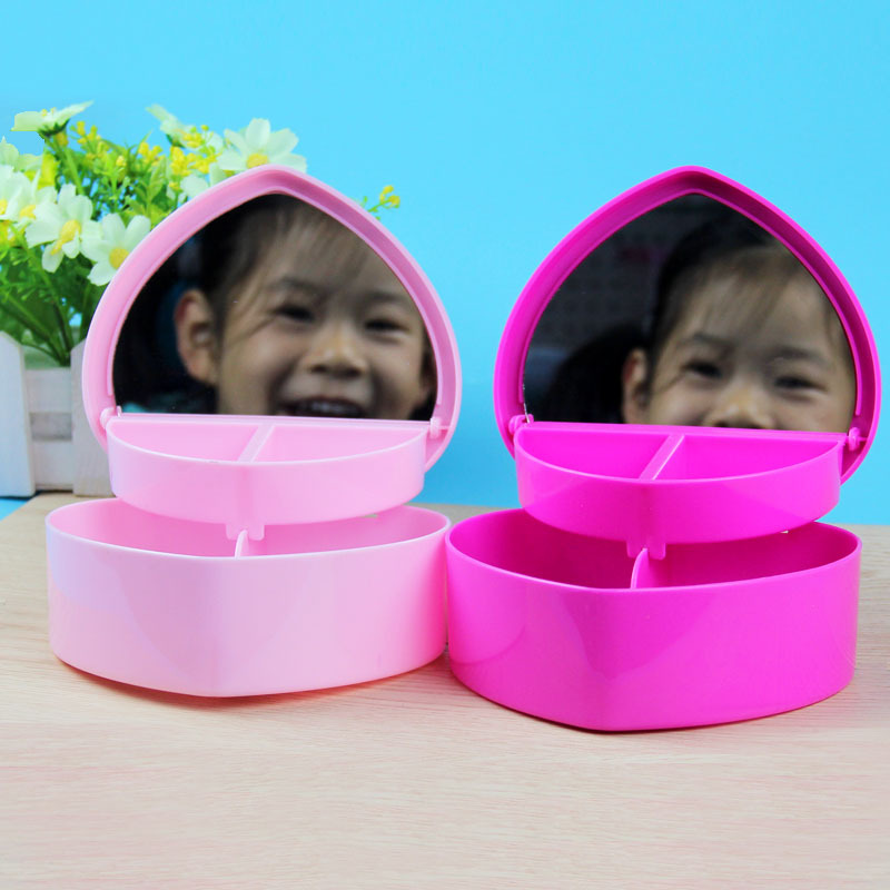Boutique cartoon heart plastic jewelry box with mirror girls room folding cosmetics jewelry box Boutique cartoon heart plastic jewelry box with mirror girls room folding cosmetics jewelry box
