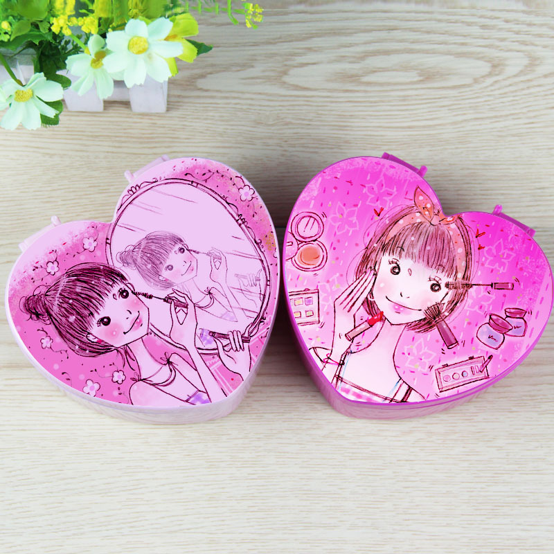 Boutique cartoon heart plastic jewelry box with mirror girls room folding cosmetics jewelry box Boutique cartoon heart plastic jewelry box with mirror girls room folding cosmetics jewelry box