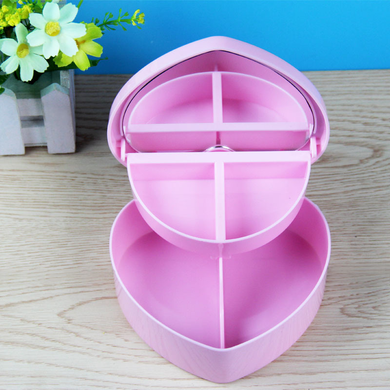 Boutique cartoon heart plastic jewelry box with mirror girls room folding cosmetics jewelry box Boutique cartoon heart plastic jewelry box with mirror girls room folding cosmetics jewelry box