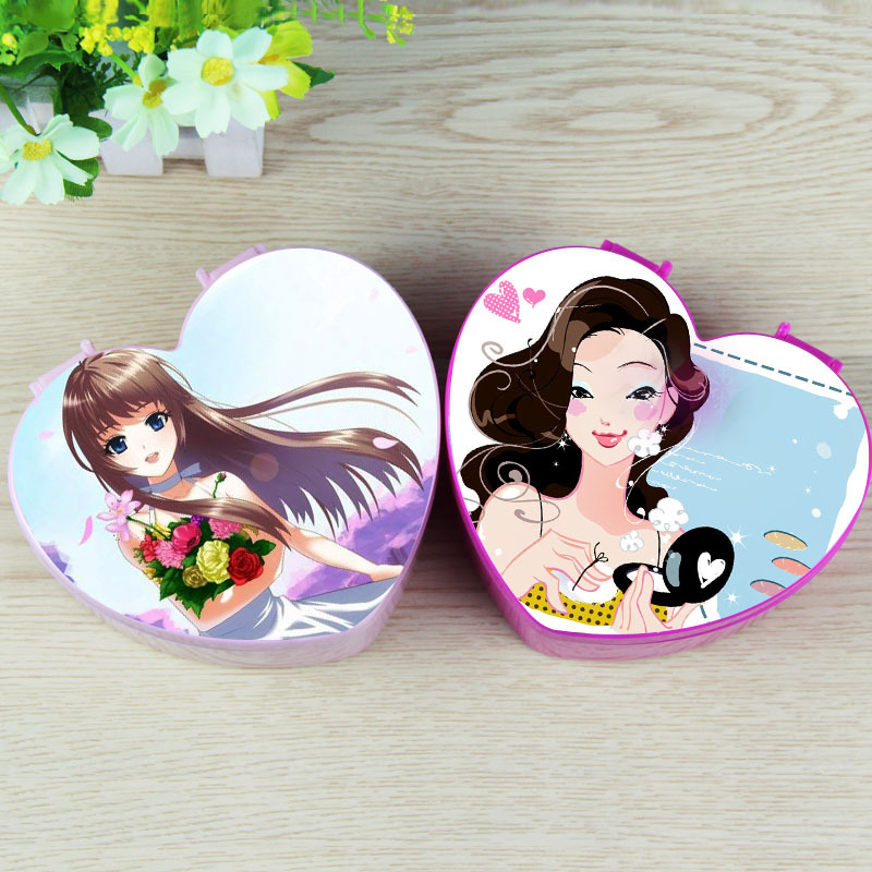 Boutique cartoon heart plastic jewelry box with mirror girls room folding cosmetics jewelry box Boutique cartoon heart plastic jewelry box with mirror girls room folding cosmetics jewelry box