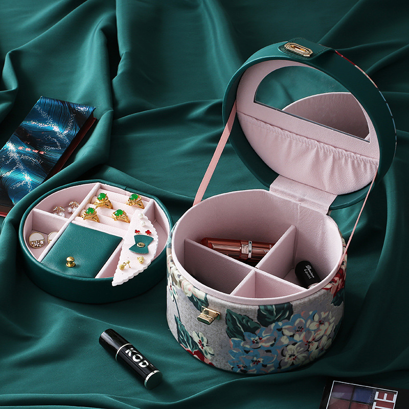 Jewelry Box Large Capacity Layered Retro round Studs Earrings Necklace Storage Box Earrings Ring Jewelry Jewelry Box