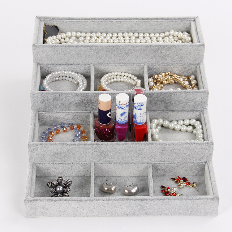 High-grade multi-layer ice grey suede watch display rack watch display tray