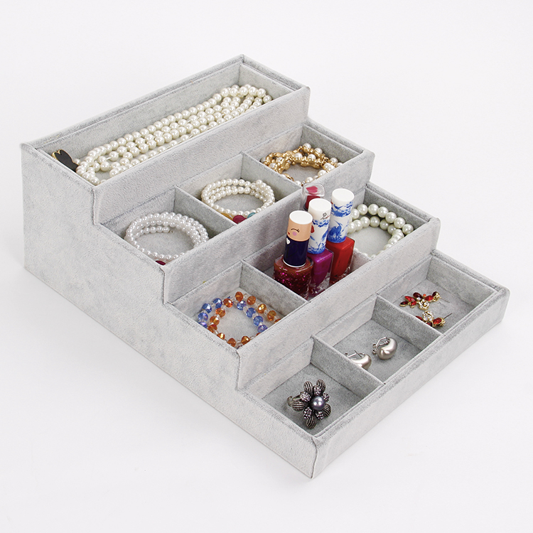 High-grade multi-layer ice grey suede watch display rack watch display tray