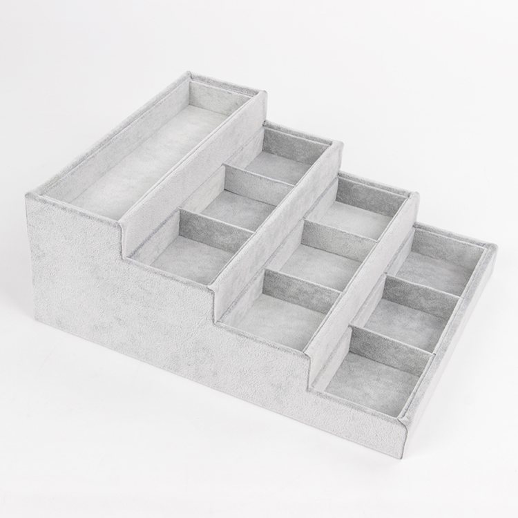 High-grade multi-layer ice grey suede watch display rack watch display tray