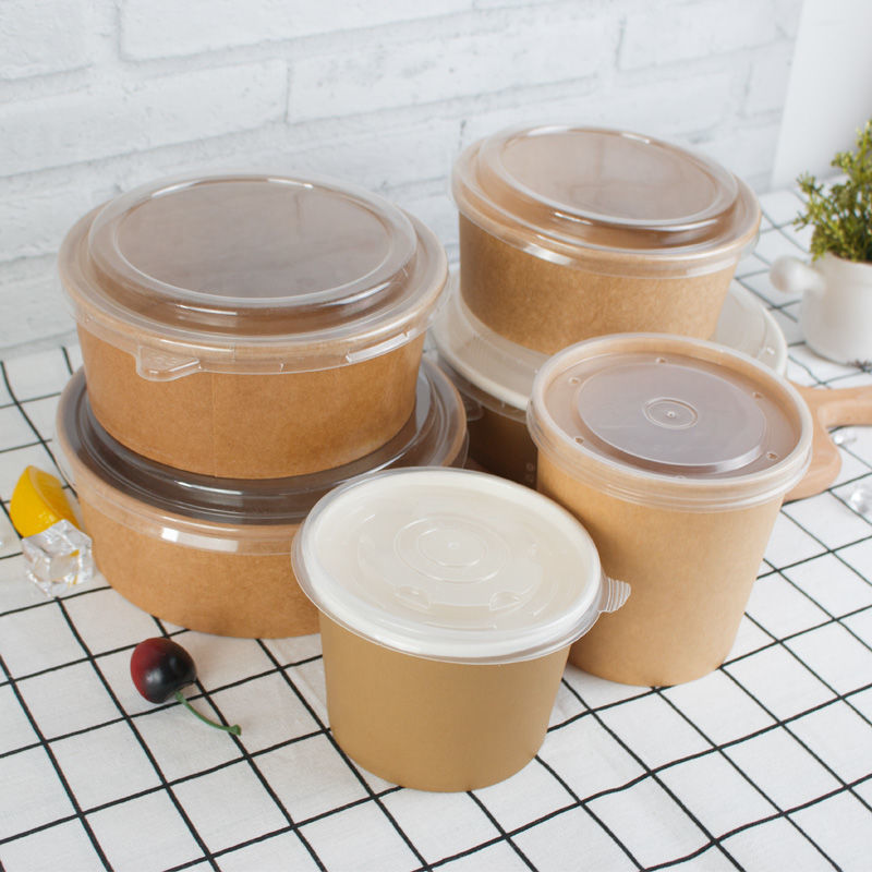 Disposable Paper Bowl Thickened Environmentally Friendly Takeaway Porridge to-Go Box Fruit Salad with Lid round Breakfast Porridge Cup