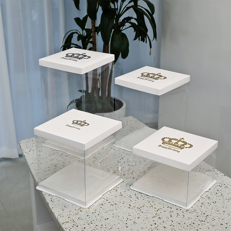 Transparent Birthday Cake Box 4-Inch 6-Inch 8-Inch 10-Inch 12-Inch 14-Inch Double-Layer Heightened Transparent Cake Packing Box