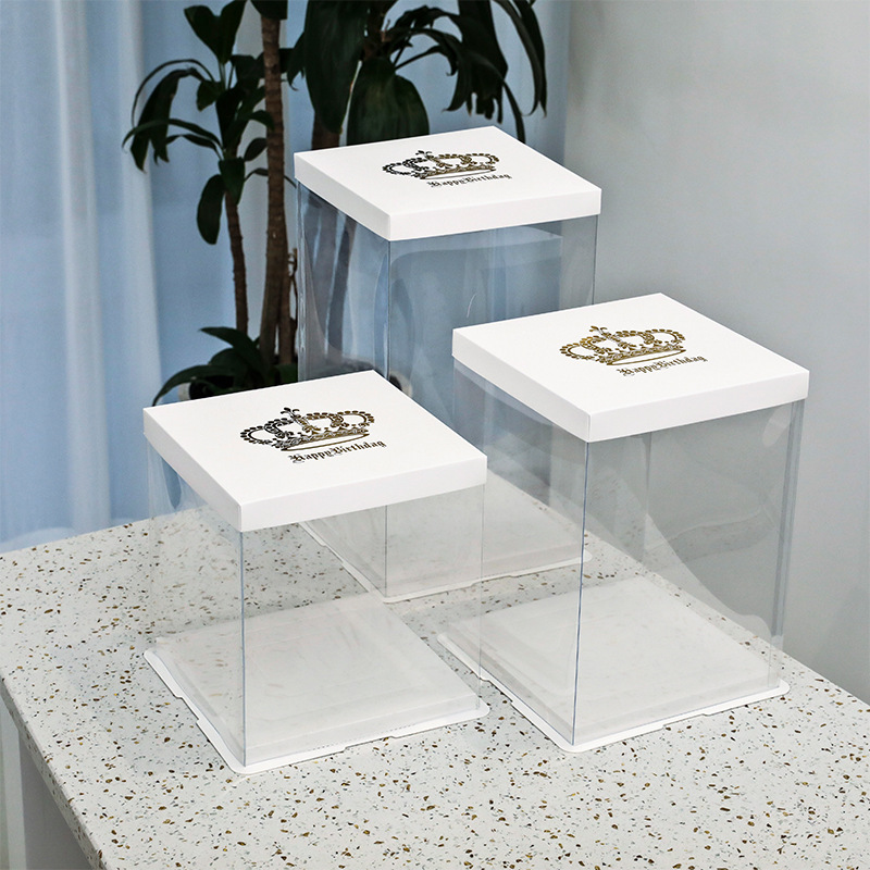Transparent Birthday Cake Box 4-Inch 6-Inch 8-Inch 10-Inch 12-Inch 14-Inch Double-Layer Heightened Transparent Cake Packing Box