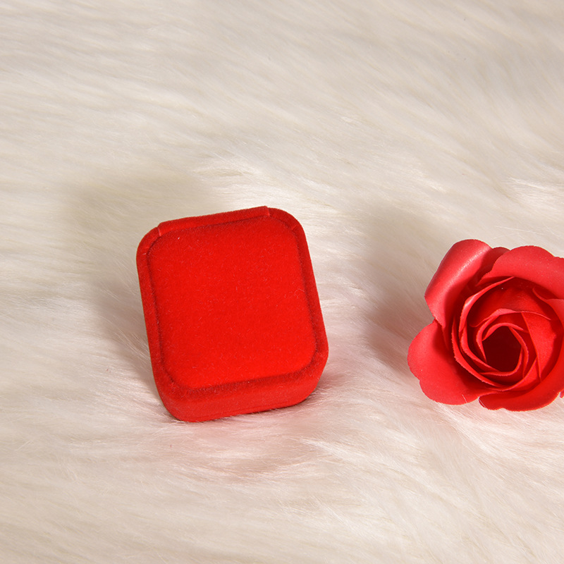 Popular Flannelette Ear Studs and Ring Box Chinese Valentine's Day Necklace Pendant Gift Box Flocking Rounded Packing Box Customized Wholesale