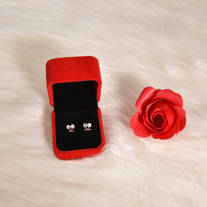 Popular Flannelette Ear Studs and Ring Box Chinese Valentine's Day Necklace Pendant Gift Box Flocking Rounded Packing Box Customized Wholesale