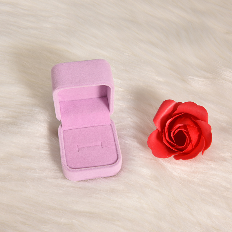 Popular Flannelette Ear Studs and Ring Box Chinese Valentine's Day Necklace Pendant Gift Box Flocking Rounded Packing Box Customized Wholesale