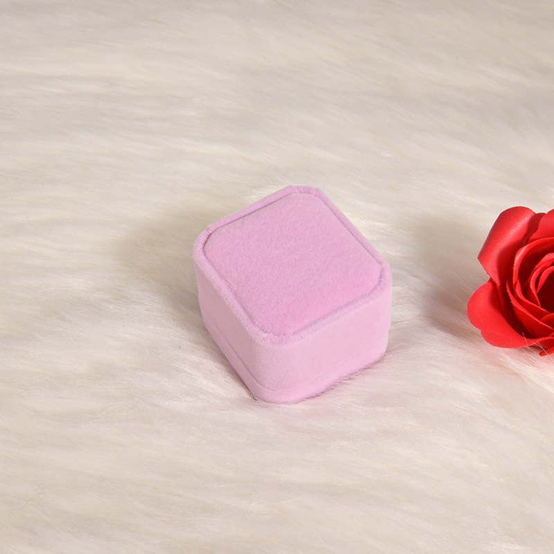 Popular Flannelette Ear Studs and Ring Box Chinese Valentine's Day Necklace Pendant Gift Box Flocking Rounded Packing Box Customized Wholesale