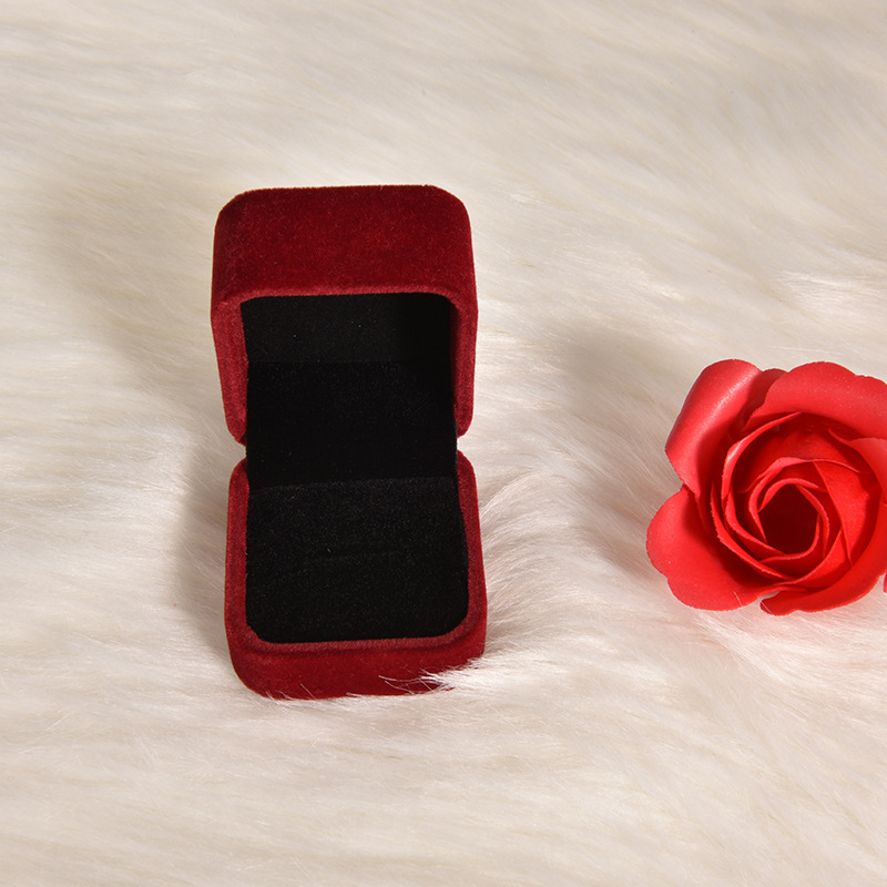 Popular Flannelette Ear Studs and Ring Box Chinese Valentine's Day Necklace Pendant Gift Box Flocking Rounded Packing Box Customized Wholesale
