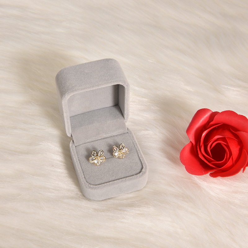 Popular Flannelette Ear Studs and Ring Box Chinese Valentine's Day Necklace Pendant Gift Box Flocking Rounded Packing Box Customized Wholesale