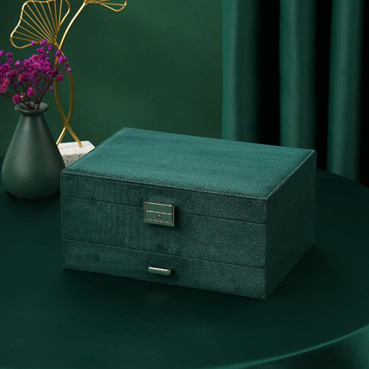Dark Green Single Double Layer Three-Layer Drawer Jewelry Storage Box Ear Stud and Ring Watch Eyeglasses Packing Box Finishing Dustproof