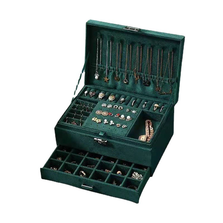 Dark Green Single Double Layer Three-Layer Drawer Jewelry Storage Box Ear Stud and Ring Watch Eyeglasses Packing Box Finishing Dustproof