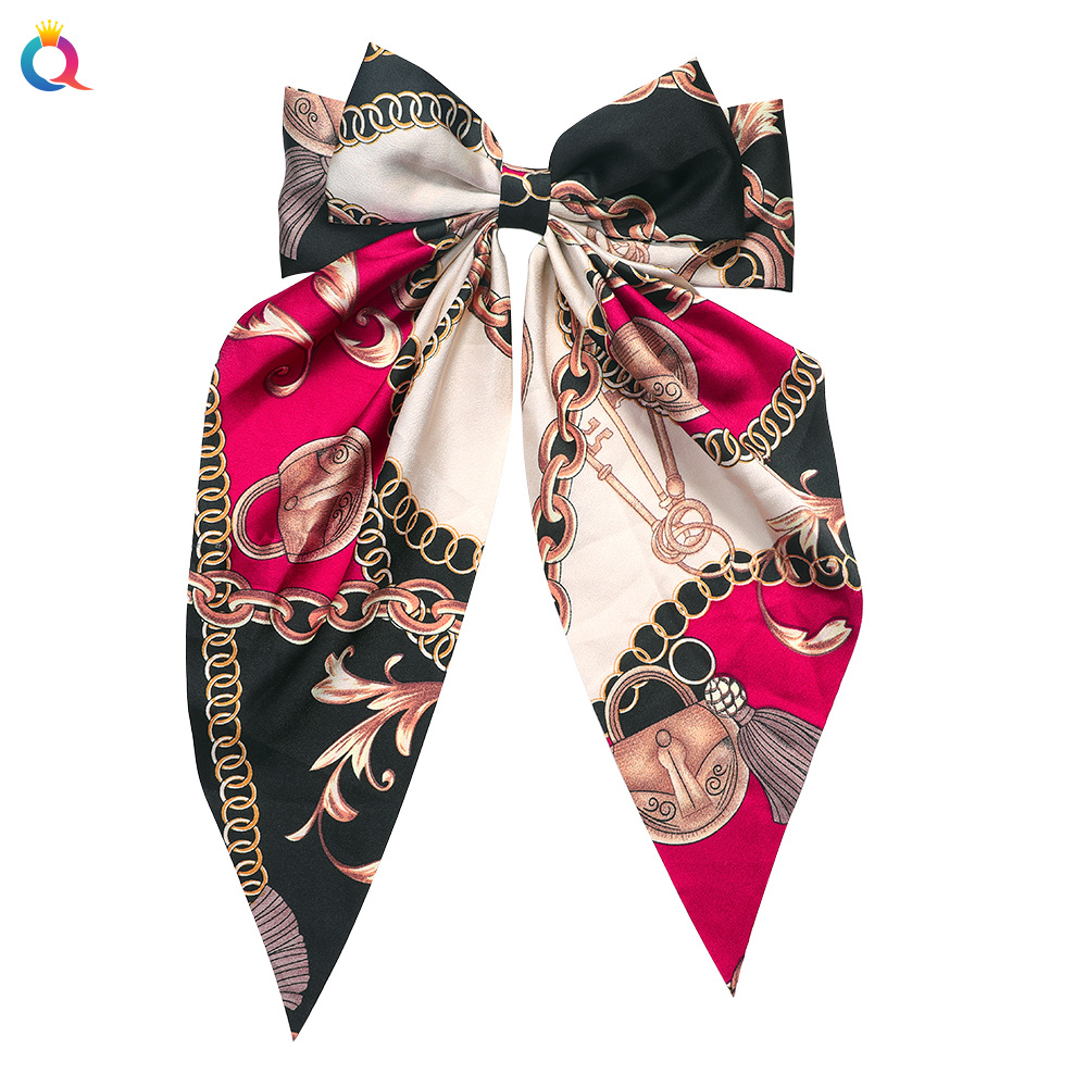 Korean Style New Chain Bow Ribbon Hairpin Simple and Elegant Satin Back Head Spring Clip Hair Accessory Women