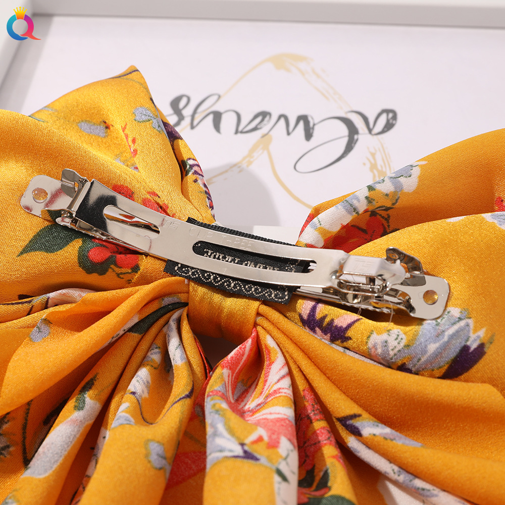 Korean Style New Chain Bow Ribbon Hairpin Simple and Elegant Satin Back Head Spring Clip Hair Accessory Women