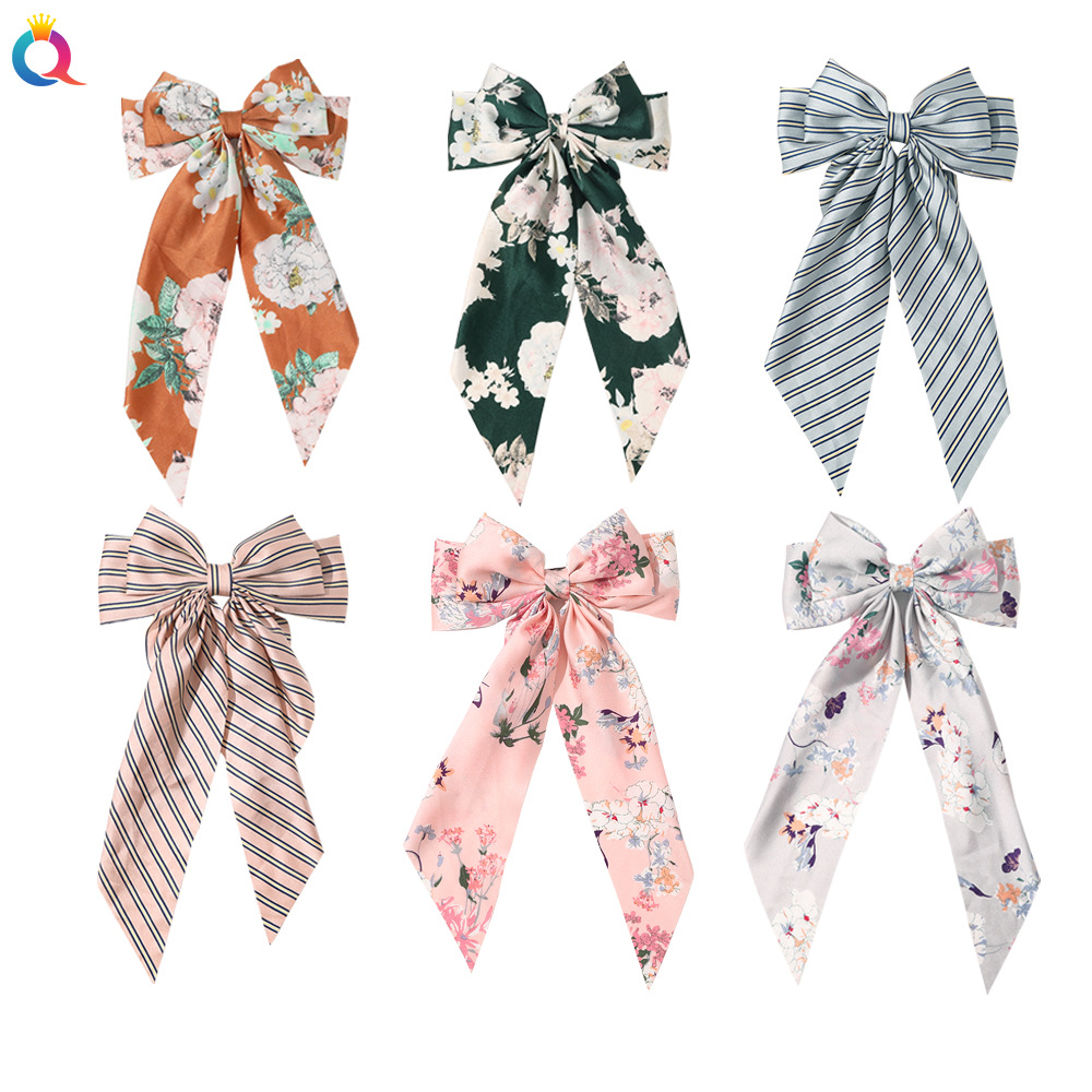 Korean Style New Chain Bow Ribbon Hairpin Simple and Elegant Satin Back Head Spring Clip Hair Accessory Women