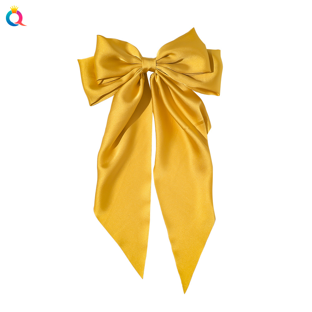 Korean Style New Chain Bow Ribbon Hairpin Simple and Elegant Satin Back Head Spring Clip Hair Accessory Women