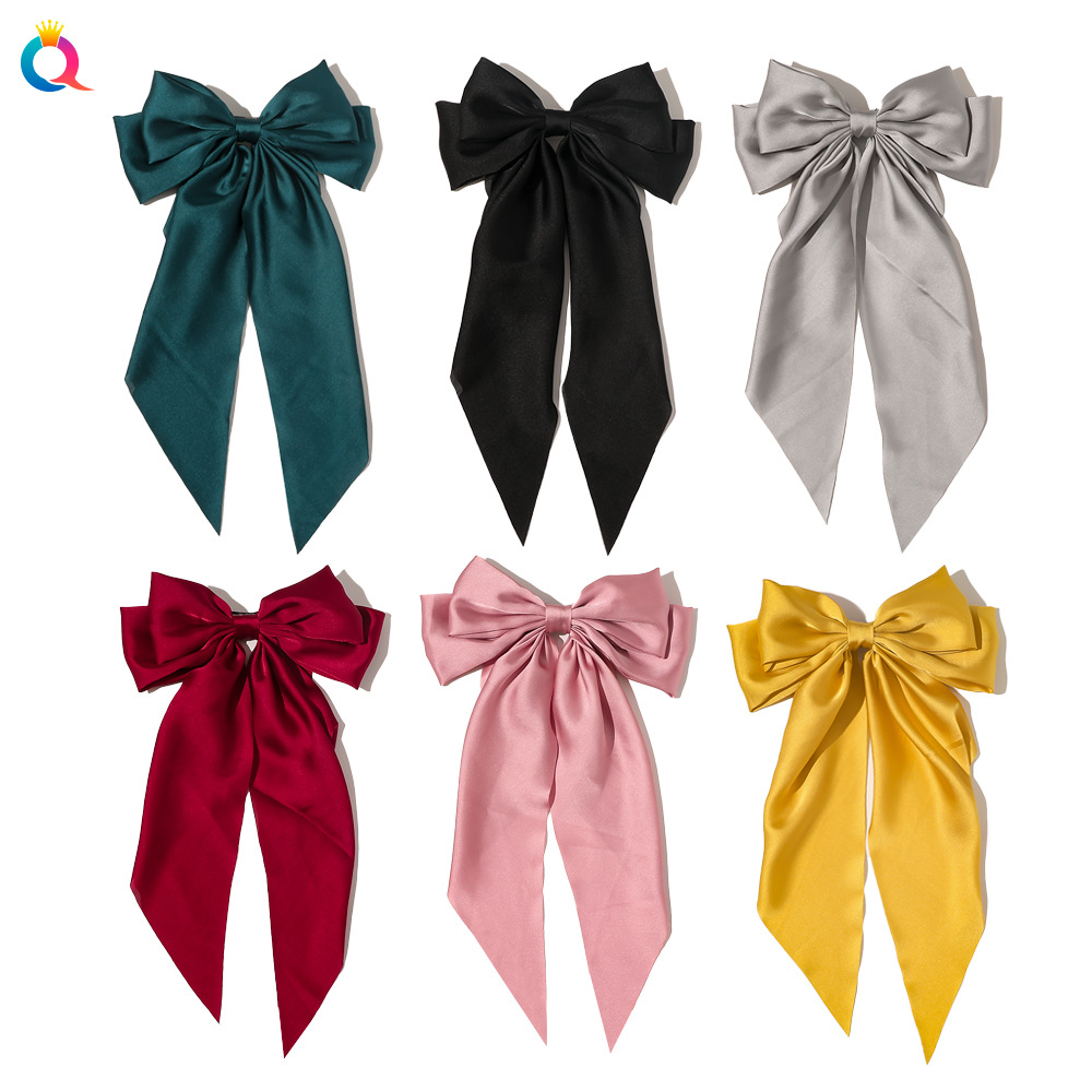 Korean Style New Chain Bow Ribbon Hairpin Simple and Elegant Satin Back Head Spring Clip Hair Accessory Women