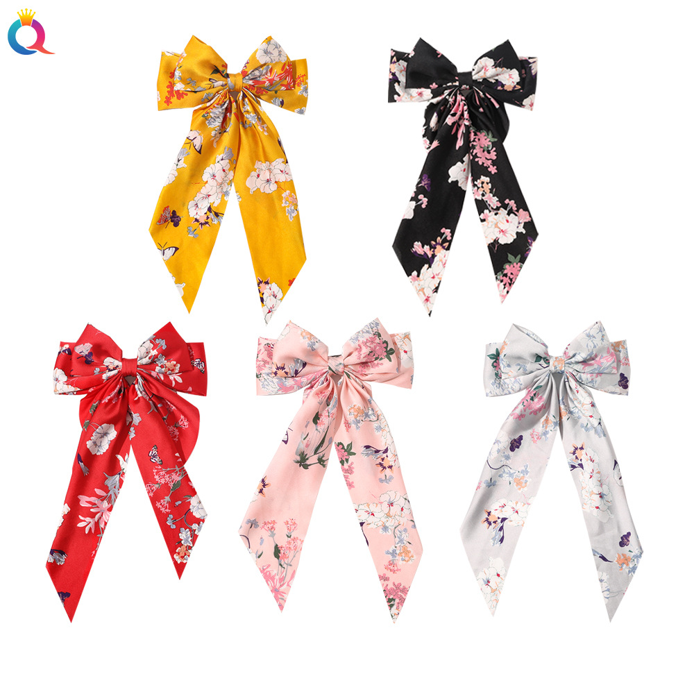 Korean Style New Chain Bow Ribbon Hairpin Simple and Elegant Satin Back Head Spring Clip Hair Accessory Women