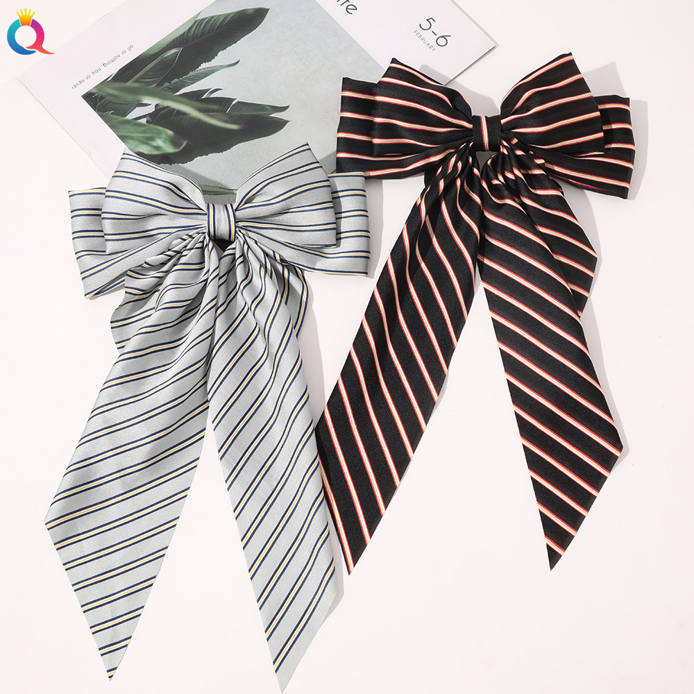 Korean Style New Chain Bow Ribbon Hairpin Simple and Elegant Satin Back Head Spring Clip Hair Accessory Women