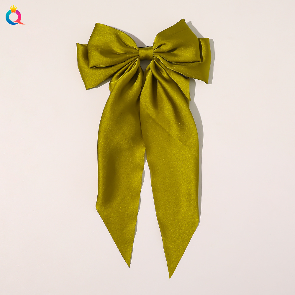 Korean Style New Chain Bow Ribbon Hairpin Simple and Elegant Satin Back Head Spring Clip Hair Accessory Women
