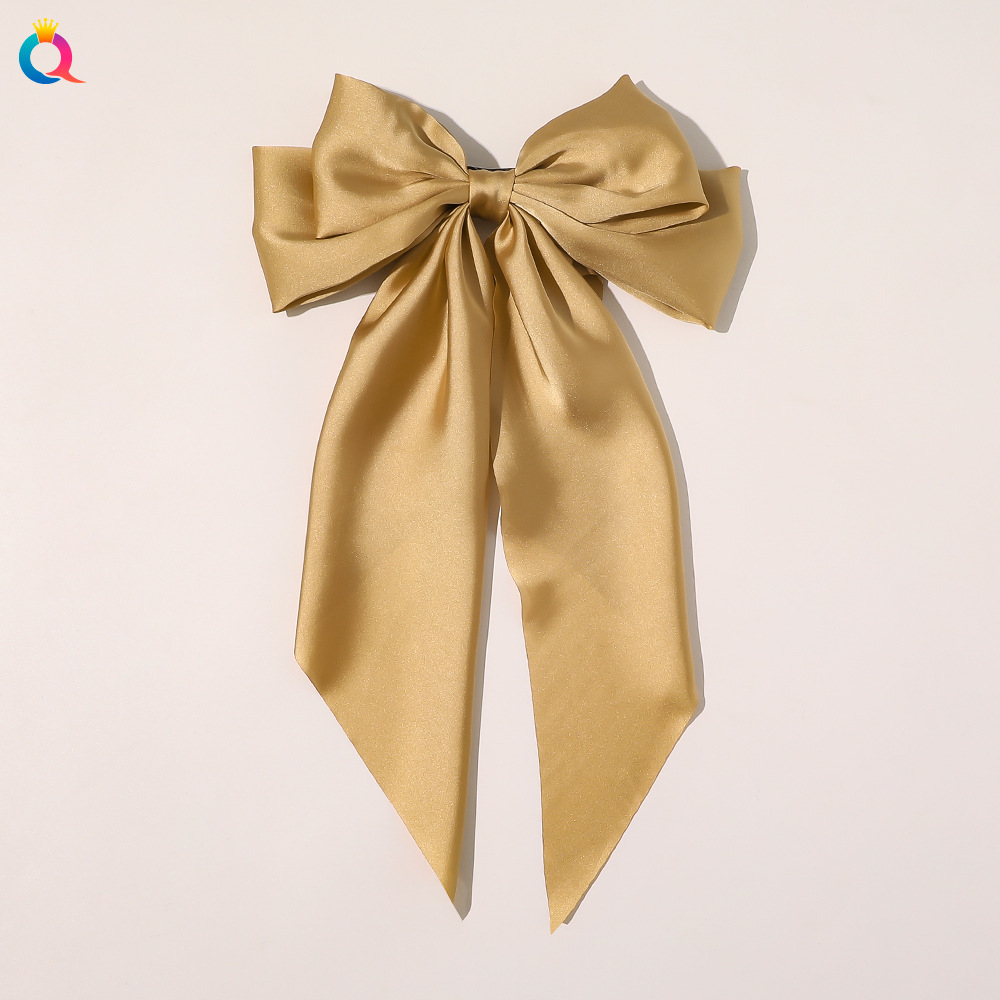 Korean Style New Chain Bow Ribbon Hairpin Simple and Elegant Satin Back Head Spring Clip Hair Accessory Women