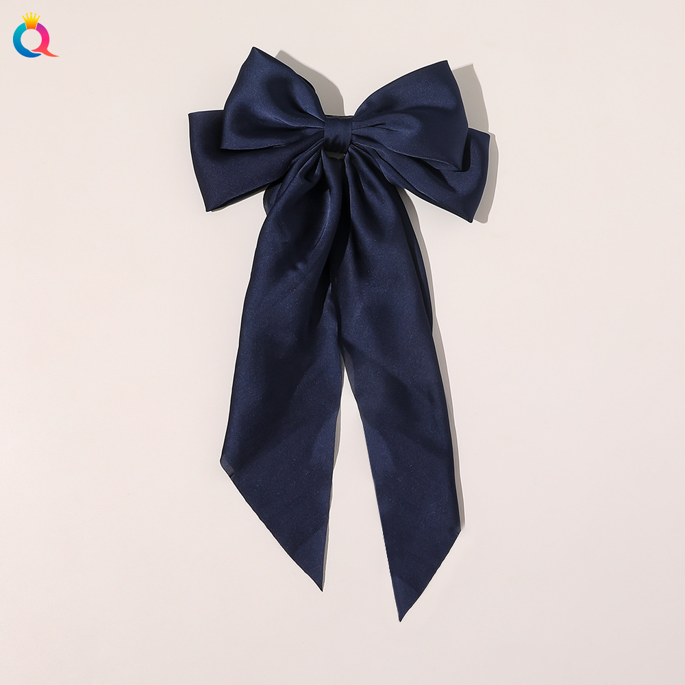Korean Style New Chain Bow Ribbon Hairpin Simple and Elegant Satin Back Head Spring Clip Hair Accessory Women