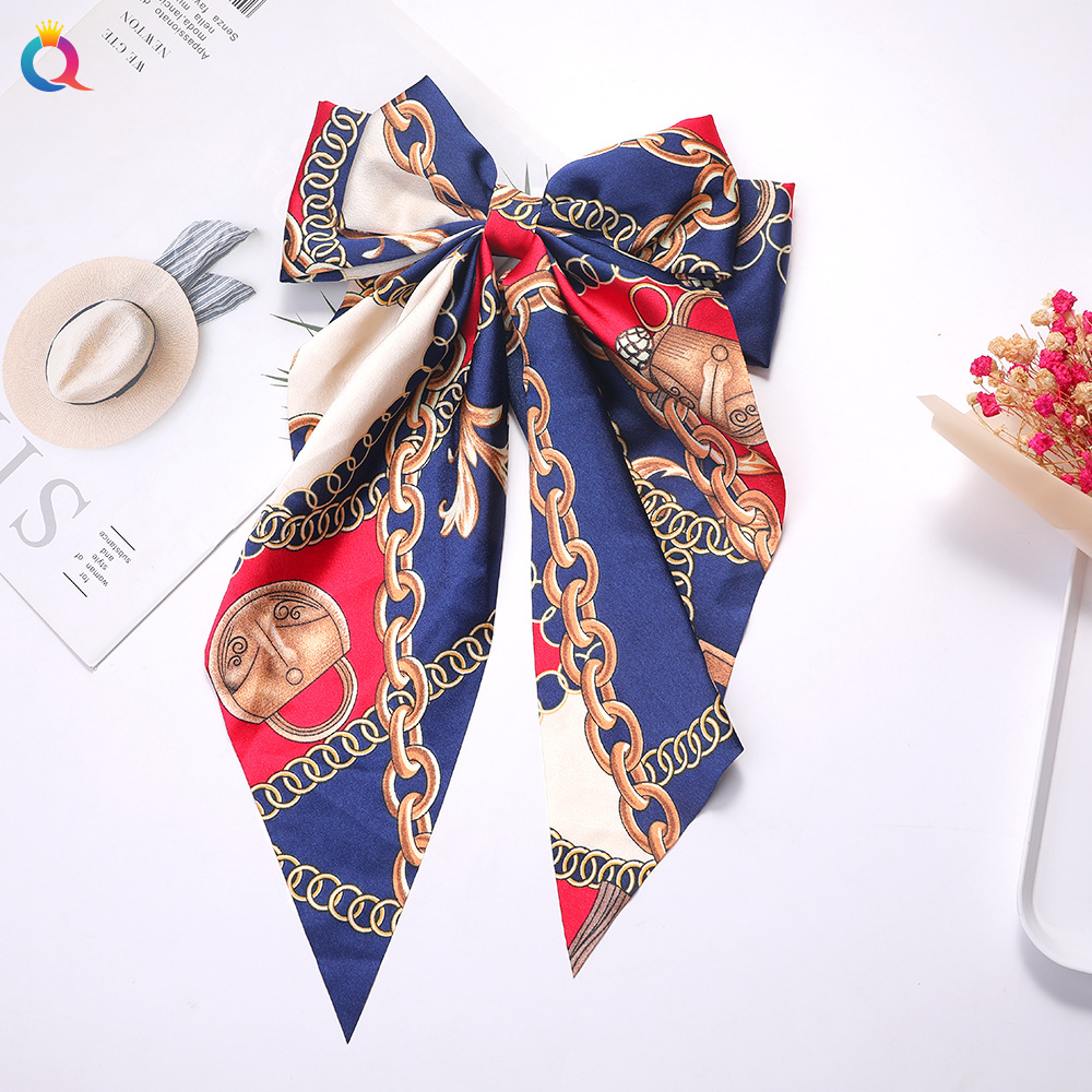 Korean Style New Chain Bow Ribbon Hairpin Simple and Elegant Satin Back Head Spring Clip Hair Accessory Women
