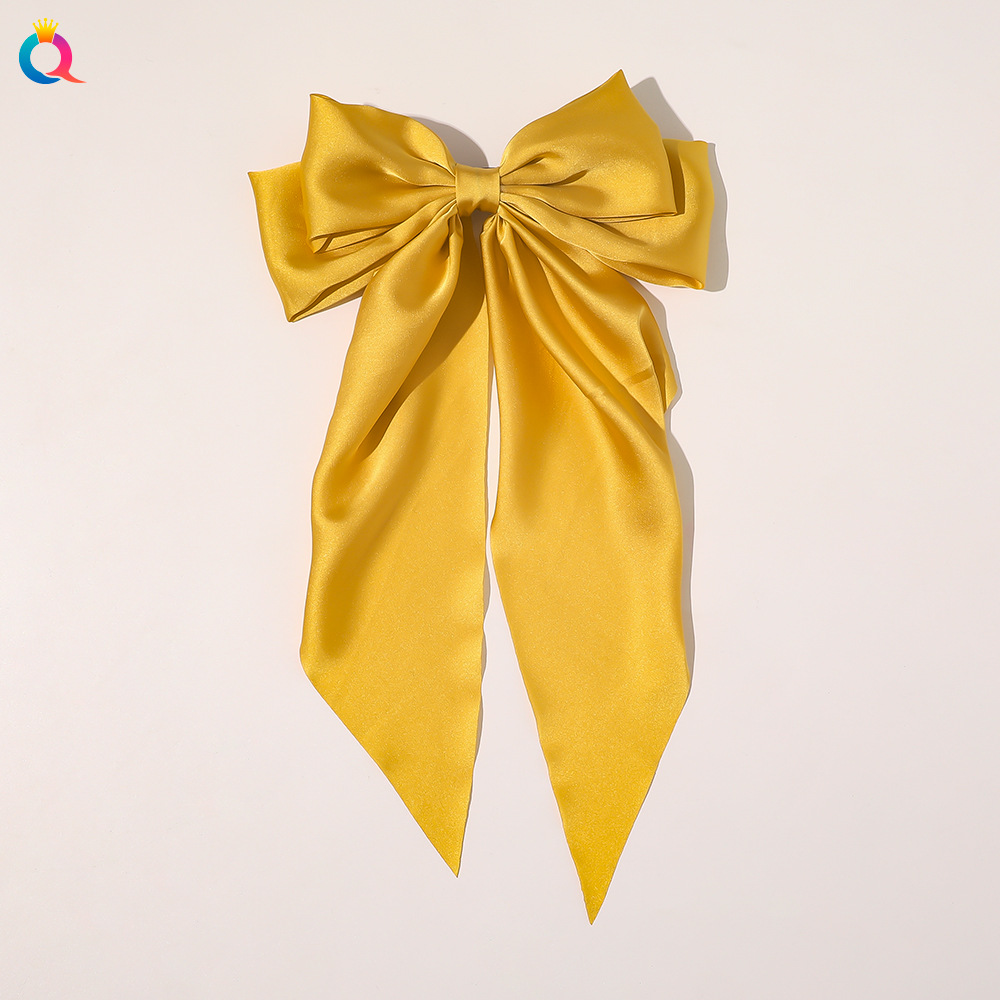 Korean Style New Chain Bow Ribbon Hairpin Simple and Elegant Satin Back Head Spring Clip Hair Accessory Women