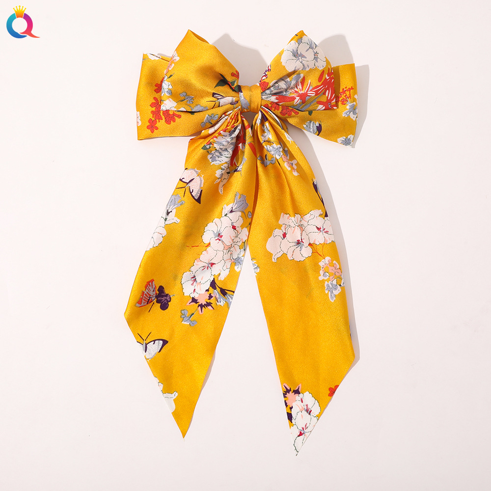 Korean Style New Chain Bow Ribbon Hairpin Simple and Elegant Satin Back Head Spring Clip Hair Accessory Women