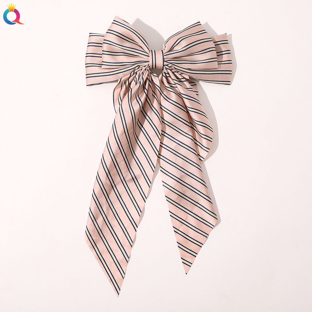 Korean Style New Chain Bow Ribbon Hairpin Simple and Elegant Satin Back Head Spring Clip Hair Accessory Women