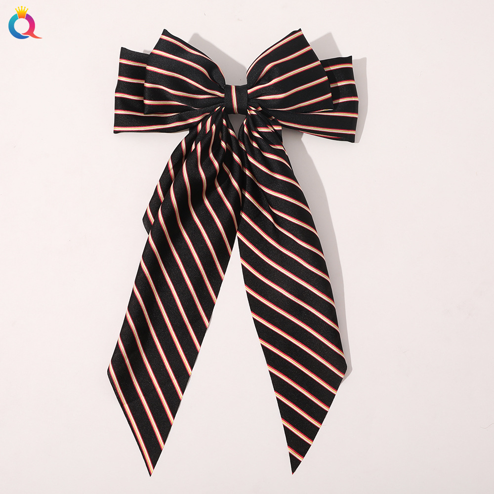Korean Style New Chain Bow Ribbon Hairpin Simple and Elegant Satin Back Head Spring Clip Hair Accessory Women